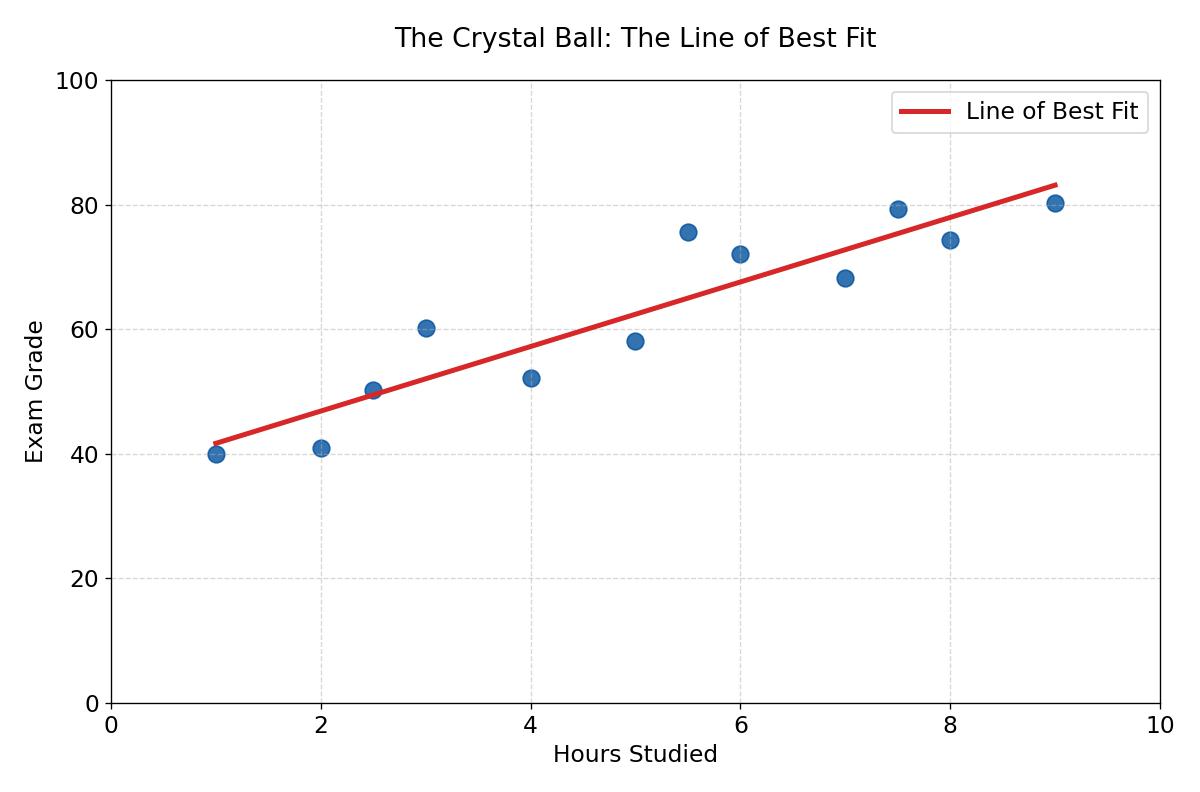 Το ίδιο διάγραμμα με την ευθεία βέλτιστης προσαρμογής να περνάει ανάμεσα από τα σημεία.